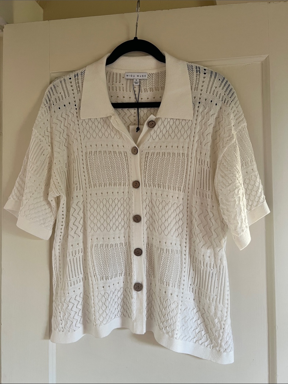 Miou Miou white Openwork Knit Button-Front Cardigan